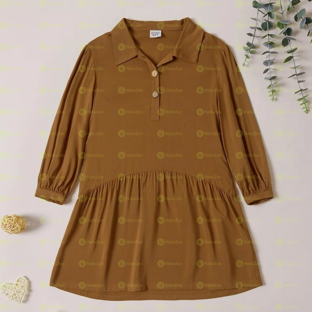 Kid Girl Polo Collar Solid Dress