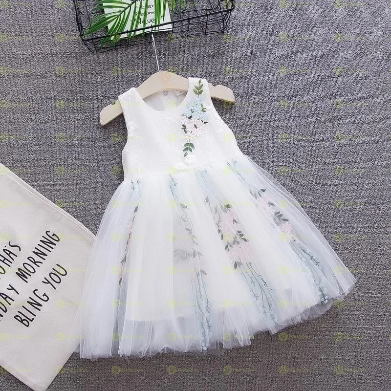 Toddler Girls Trendy Princess Floral Pattern Embroidery Party Dress