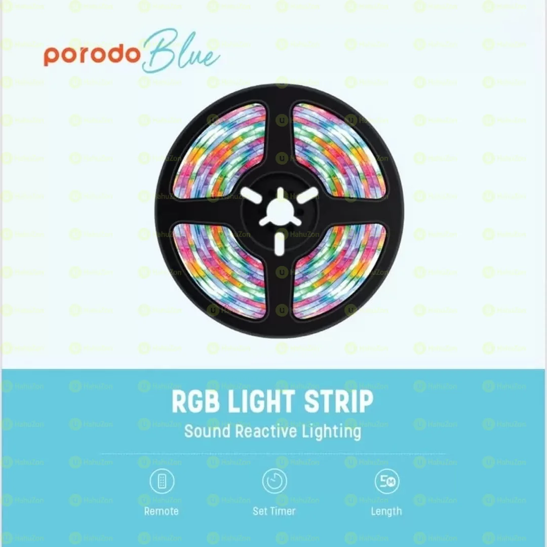 Porodo Blue Sound Reactive RGB Strip Light with Remote Control