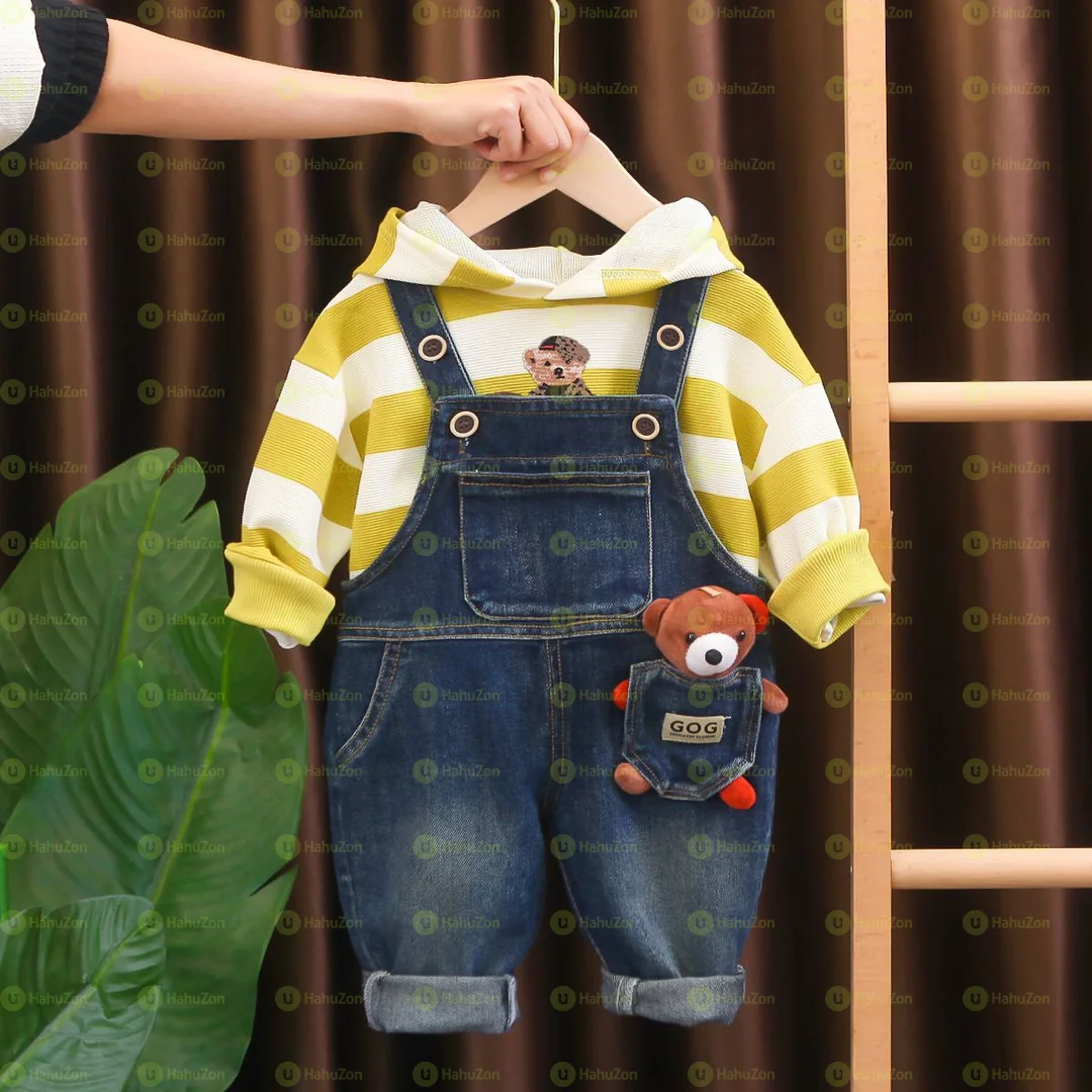 Stripped Hoodie With Jeans Overall