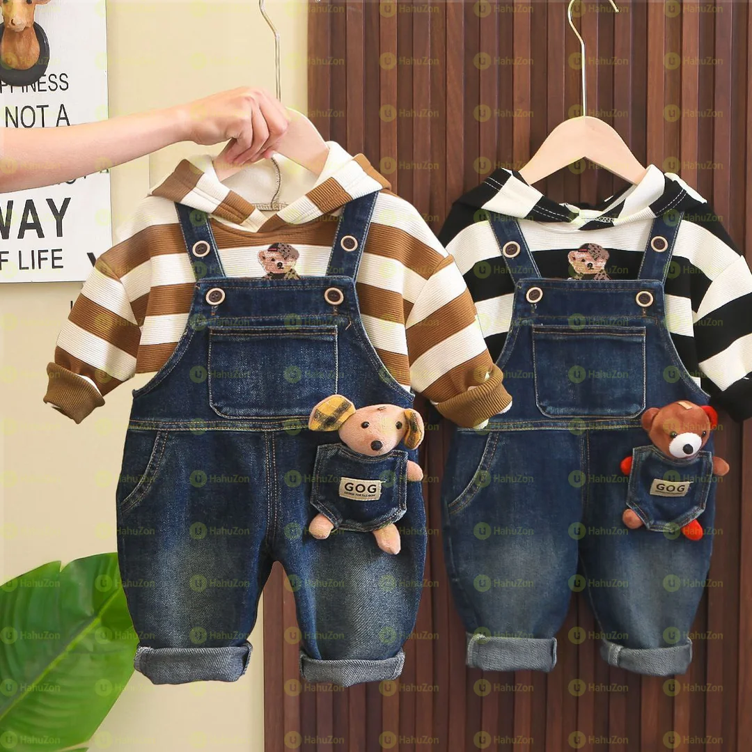 Stripped Hoodie With Jeans Overall