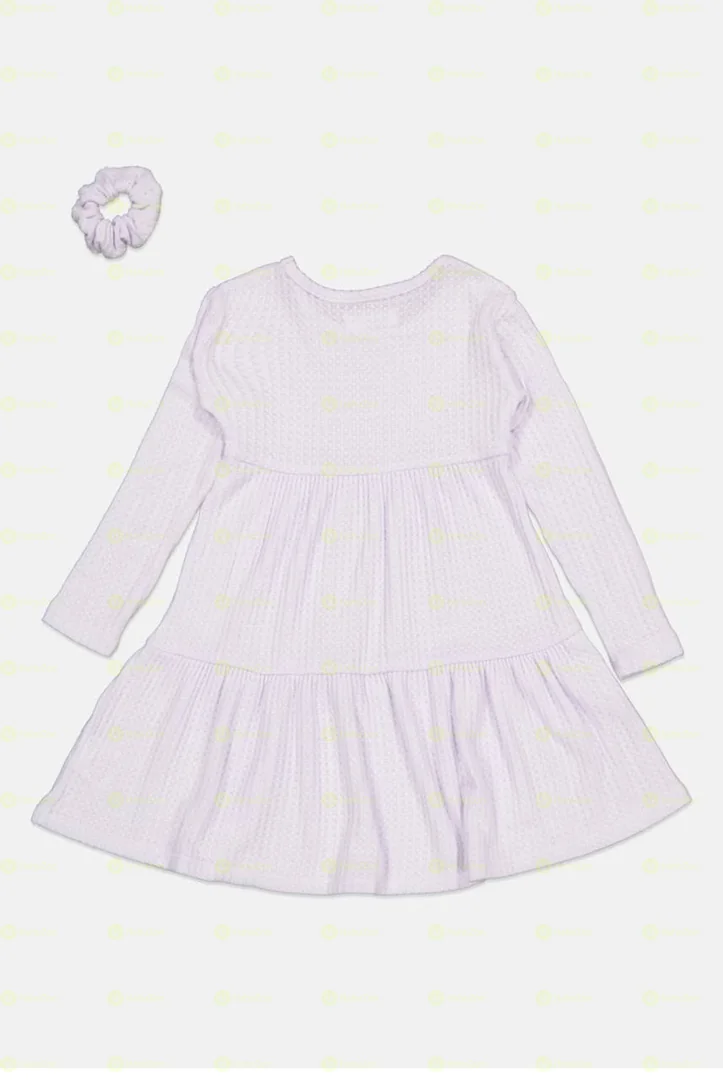 Toddler Girls Waffled Tiered Dress With Pony Tail