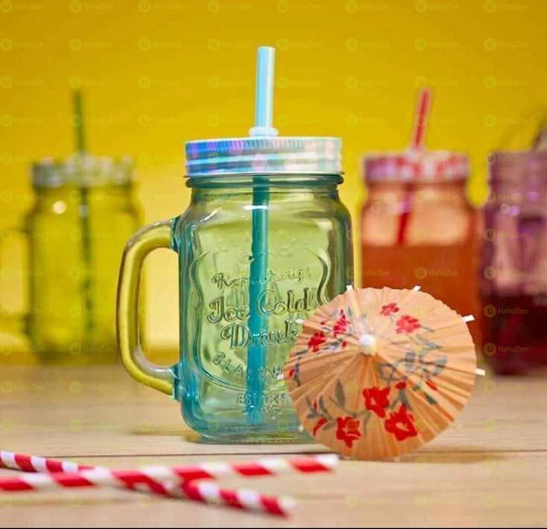 Vintage Mason Glass Drinking Jar With Straw