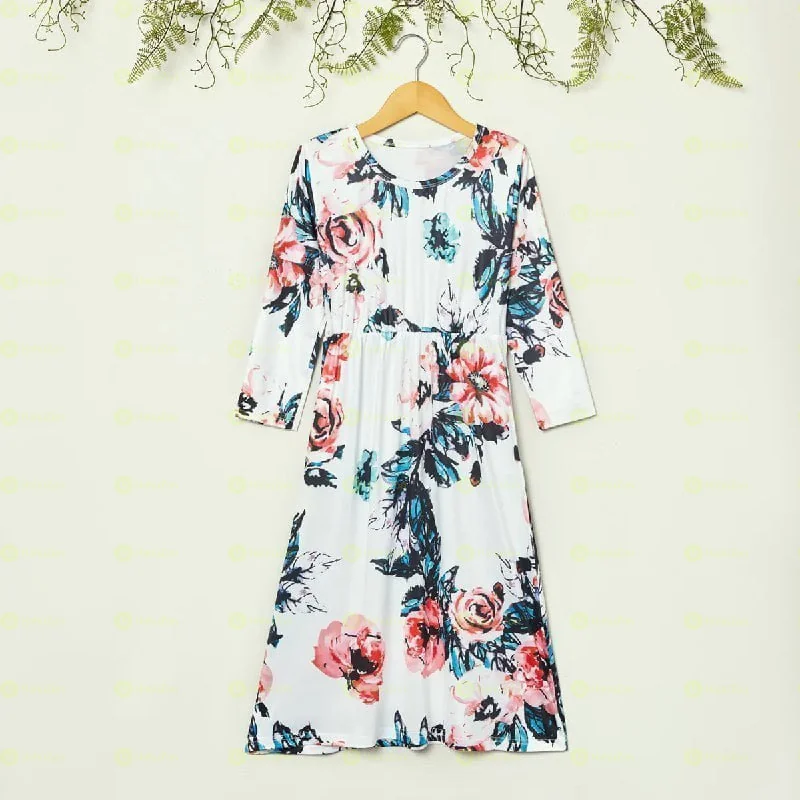 Beautiful Floral Allover Print Long-sleeves Dresses