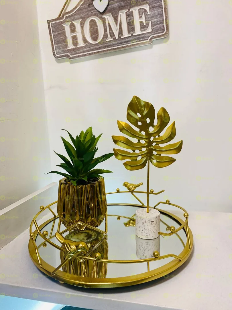 Golden Round Center Table Tray