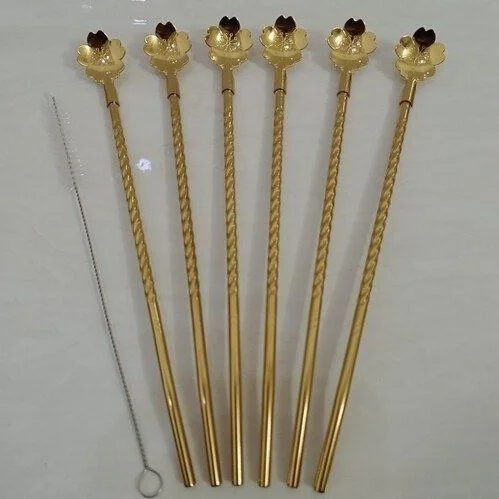 6pcs Reusable Drinking Stainless Straws With Cleaning brush