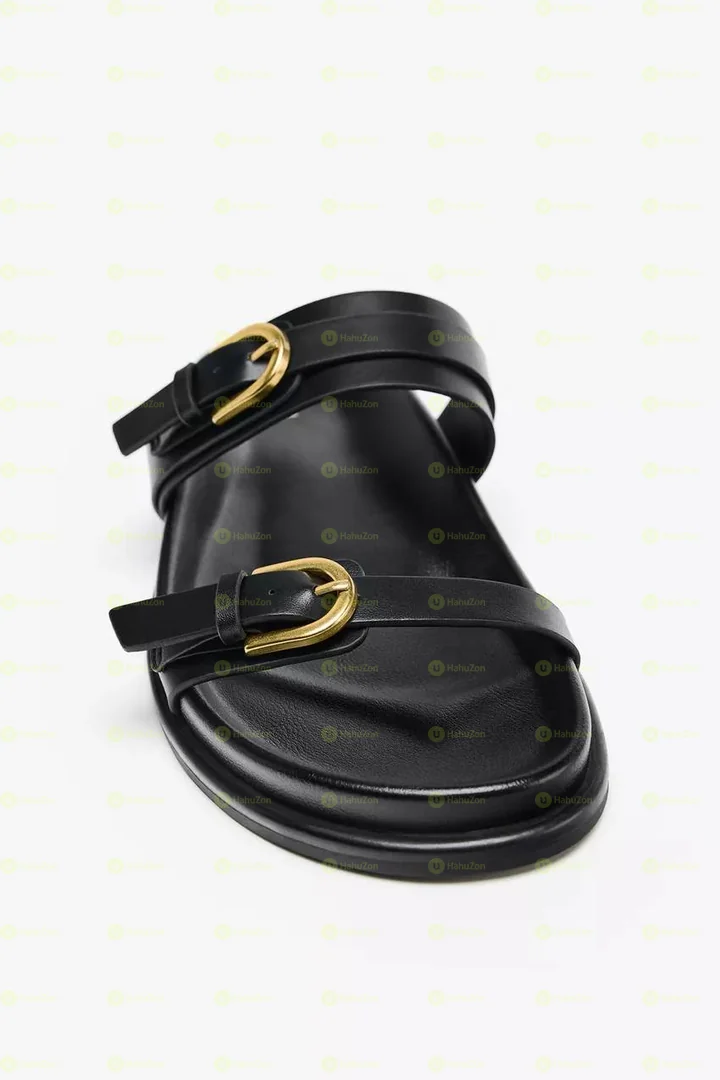 Zara Buckled Flat Slider Sandals