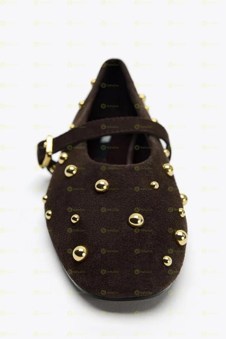 Zara Studded Split Suede Ballerinas