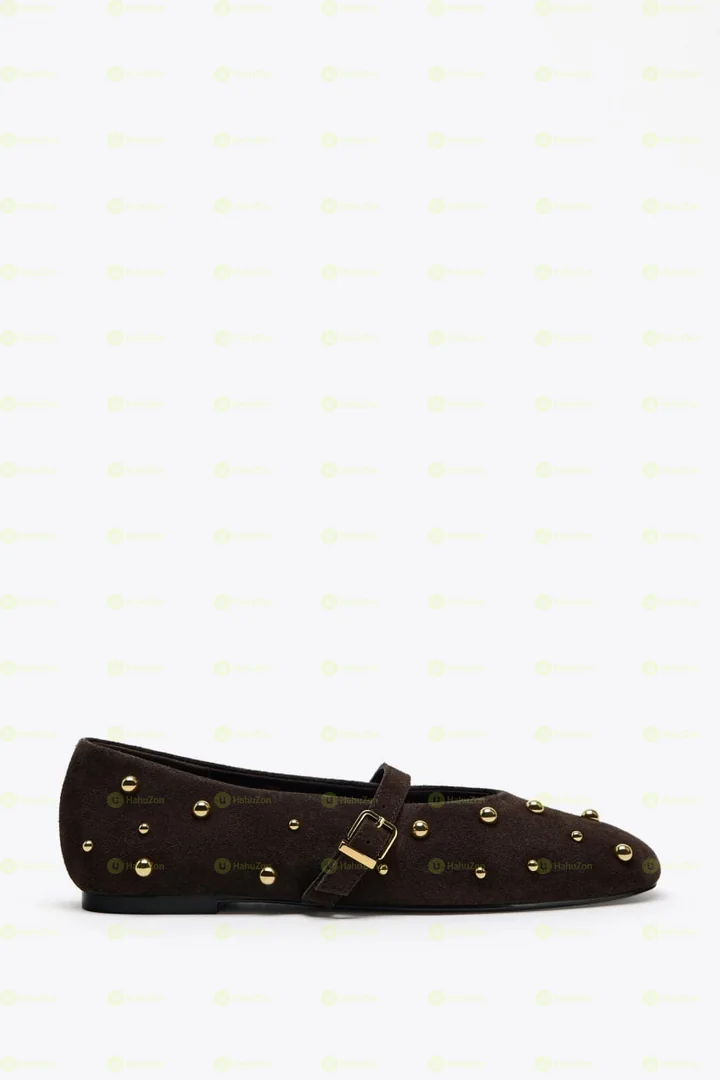 Zara Studded Split Suede Ballerinas