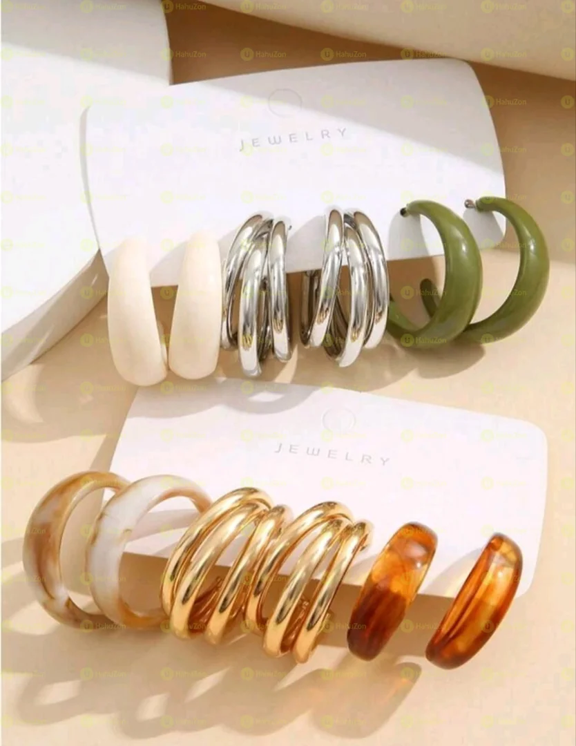 C Shaped Double Color Water Drop Shaped Geometric Earrings
