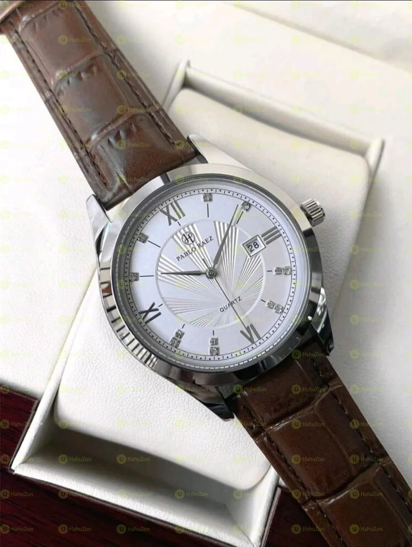 Men's Elegant Waterproof Stainless Steel Case Brown Leather Band Watches