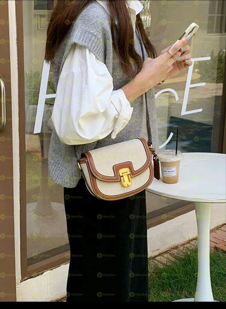 Lock Catch Trendy Ins Style Color Block Saddle Shoulder Bag