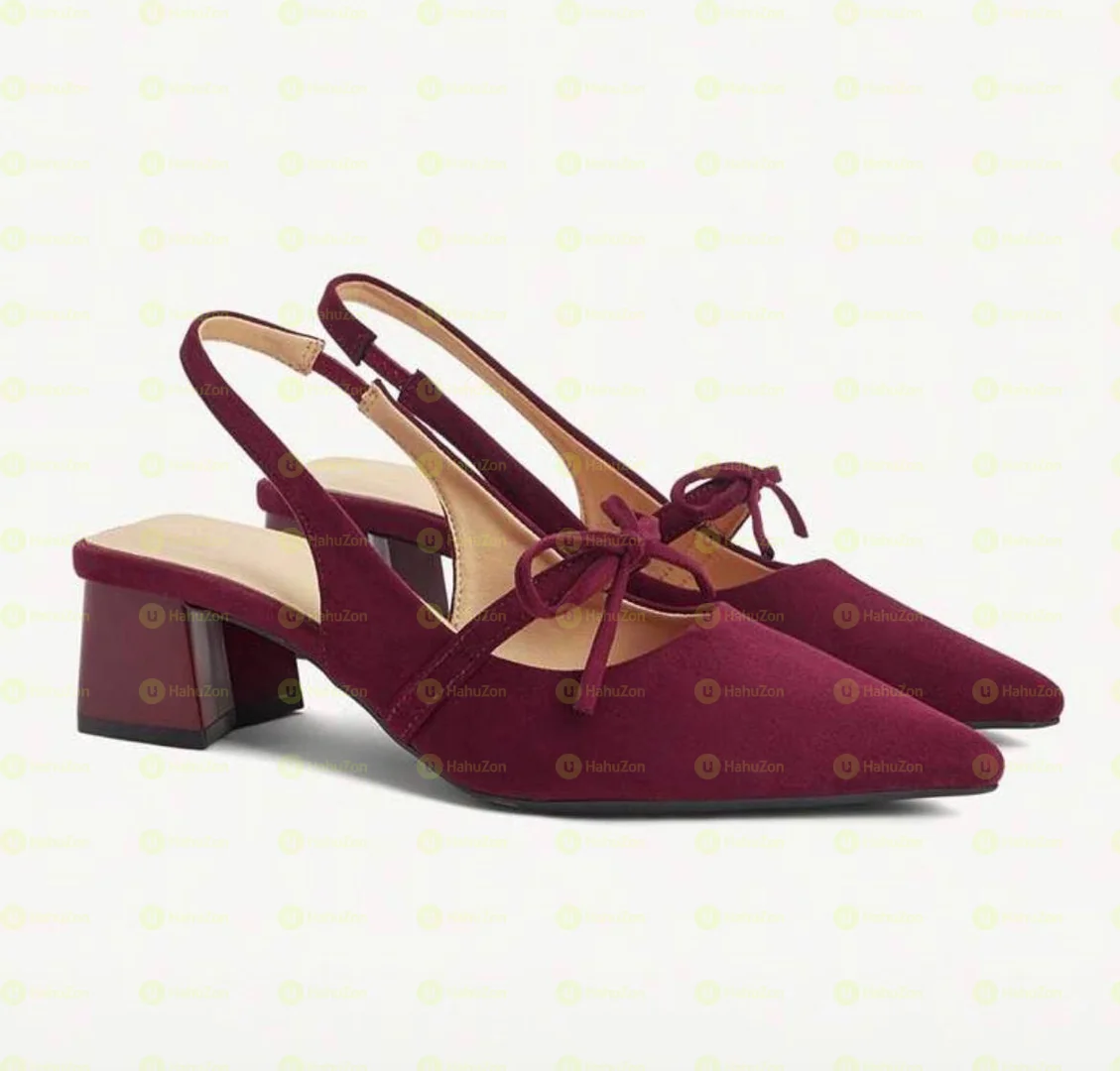 Bow Decor Solid Color Block Women' Heel
