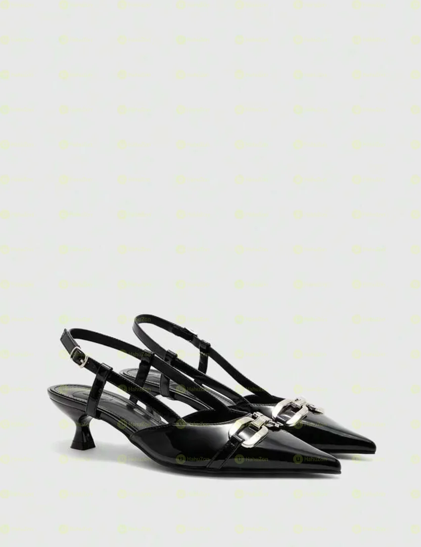 Chain Decor Pointed Toe Kitten Women's Heel