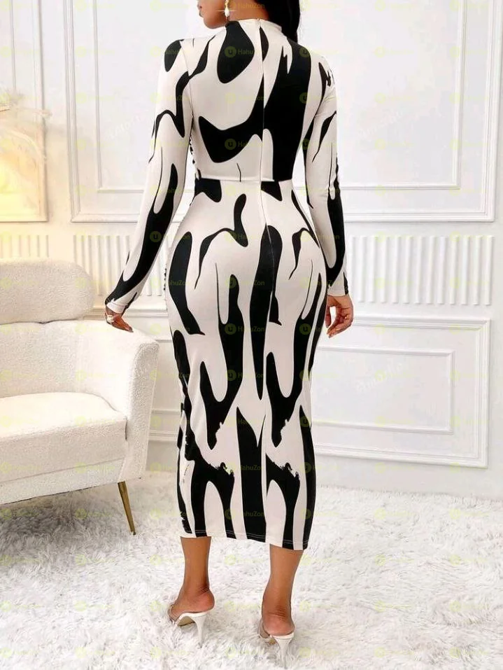 Ruched Waist Printed Dress
