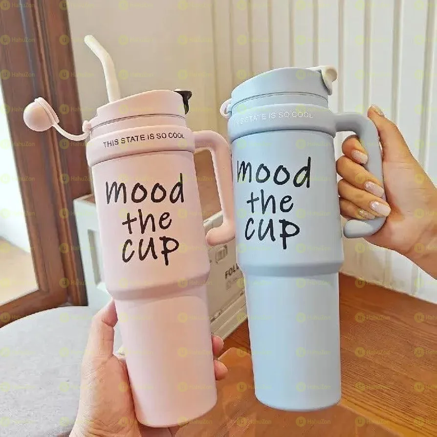 Double Layer Stainless Still Isolated Tumblers With Straw Cup