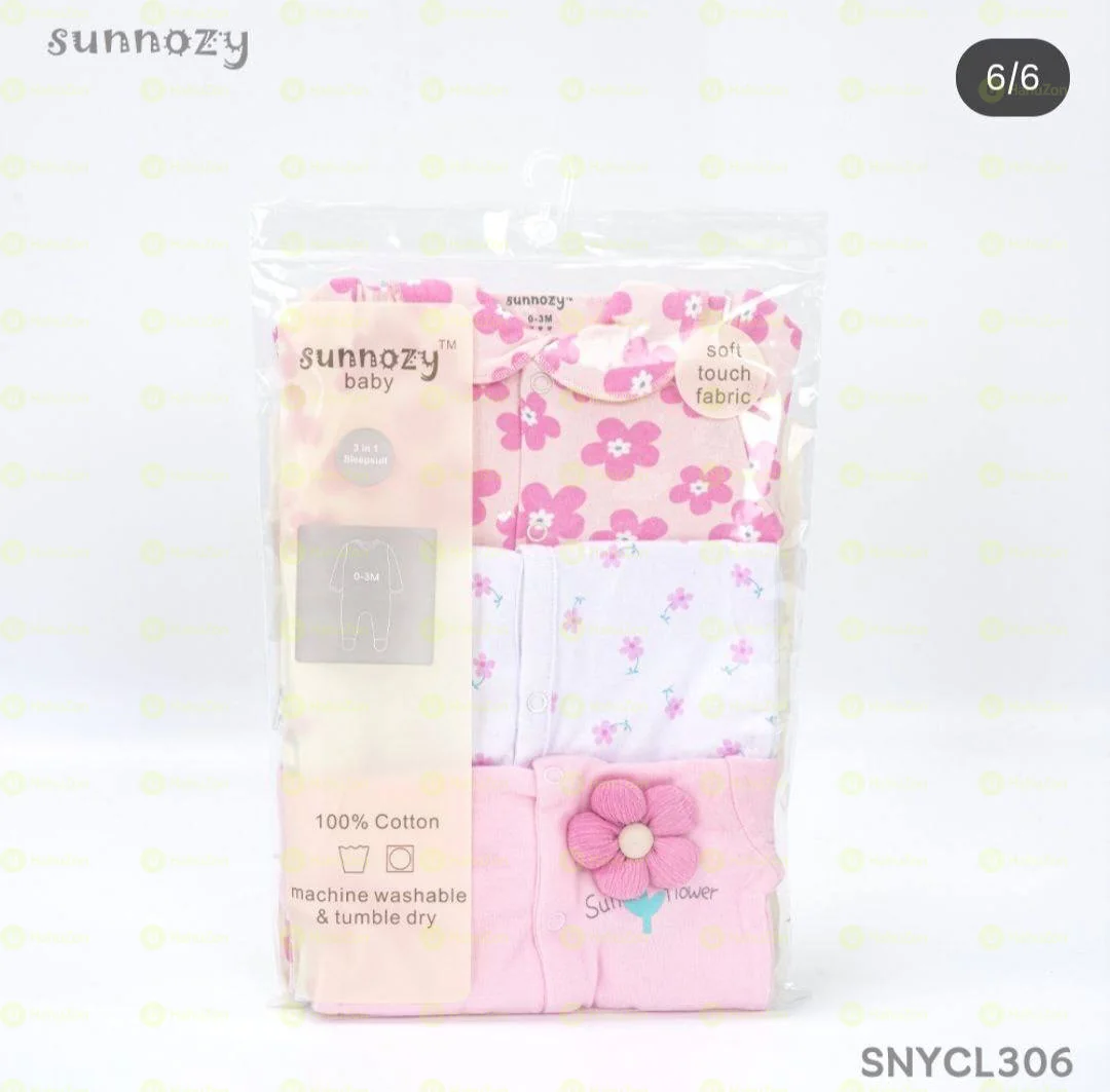 Sunnozy Premium Cotton Sleepsuit Romper 3Pcs Pk