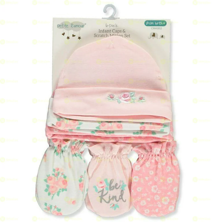 6pcs Baby Cap and Scratch Mittens