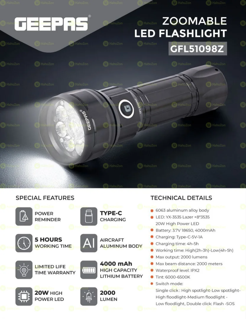 Geepas Zoomable LED Flashlight