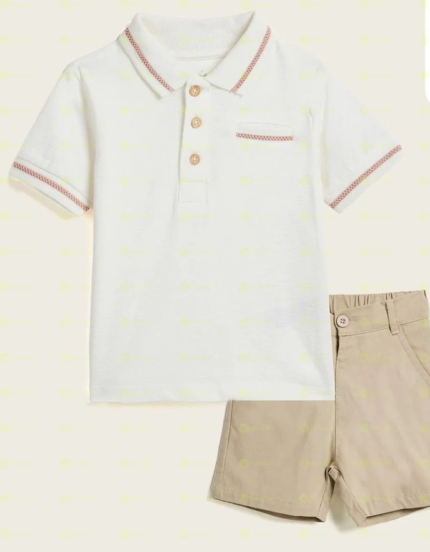 R&B Textured Polo T-shirt and Shorts Set