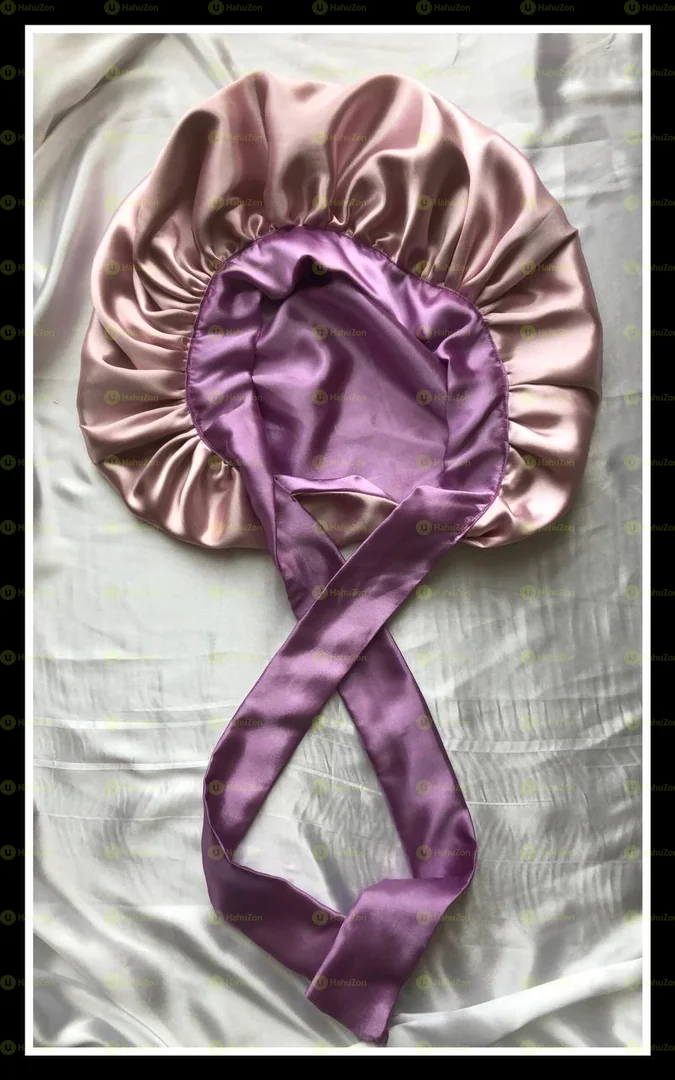 Purple with Peach Edge Tie Bonnet
