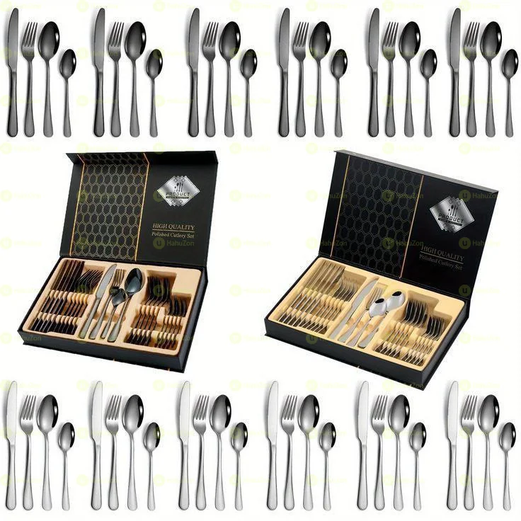 24pc Stainless Steel Cuterly Set With Spoon And Knife Holder
