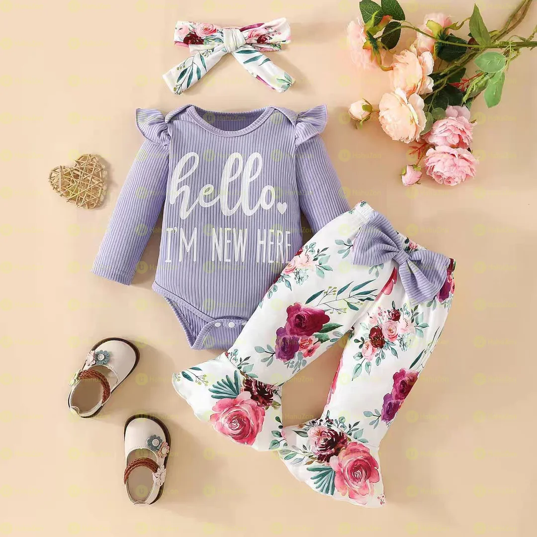 Babygirl Long Sleeve Bodysuit Pant and Ribbon Set