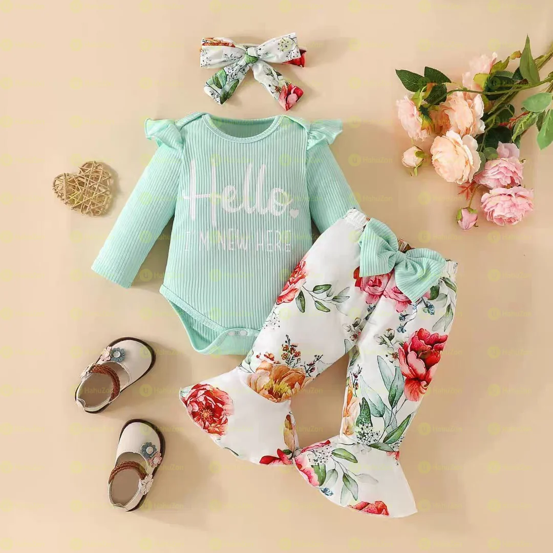 Babygirl Long Sleeve Bodysuit Pant and Ribbon Set