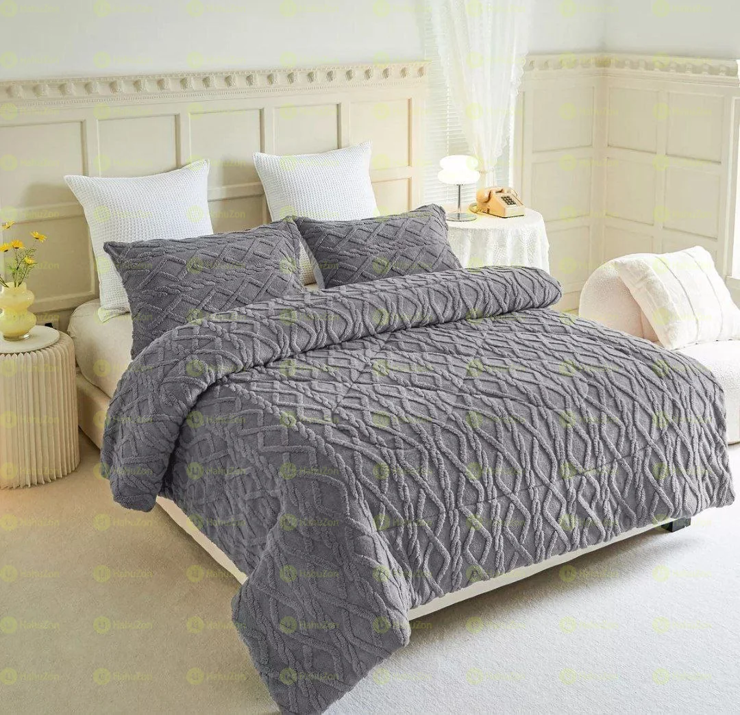 3 Pcs Geometric Fluffy Fleece Comforter Set