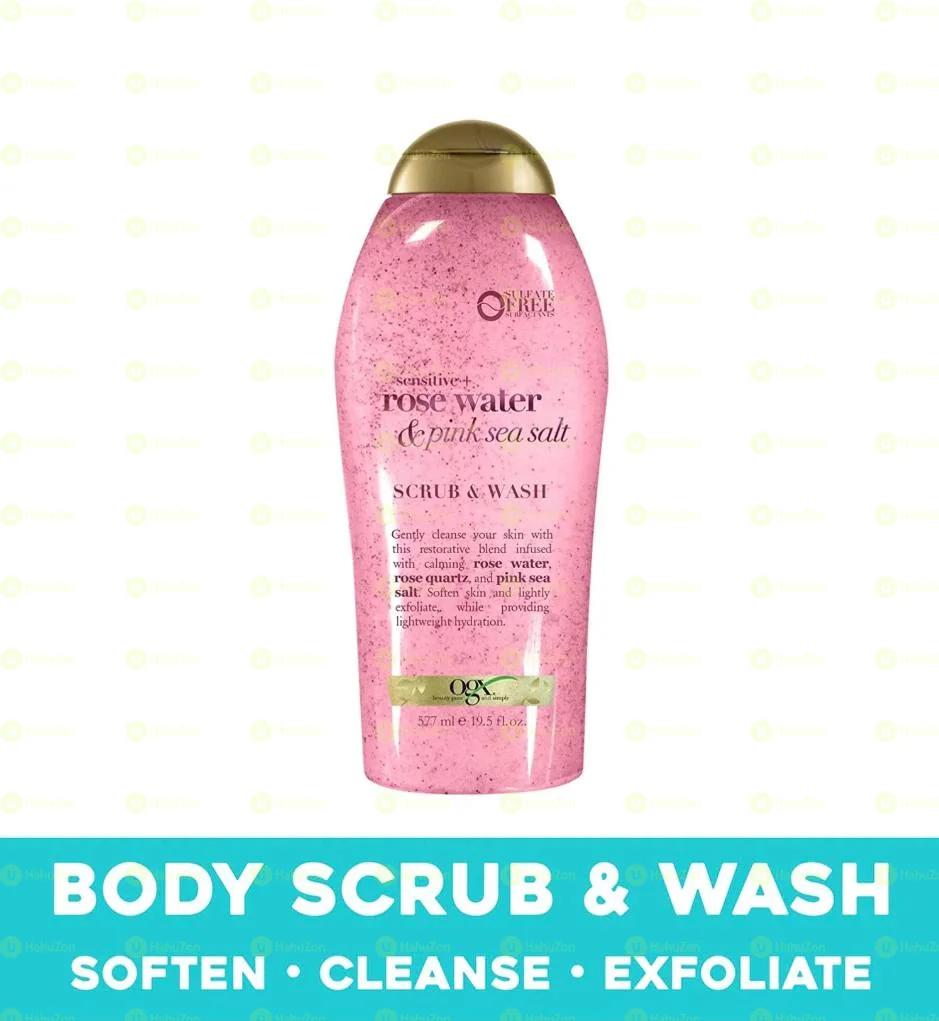 OGX Rose Water & Pink Sea Salt Exfoliating Body Scrub & Wash 577ml