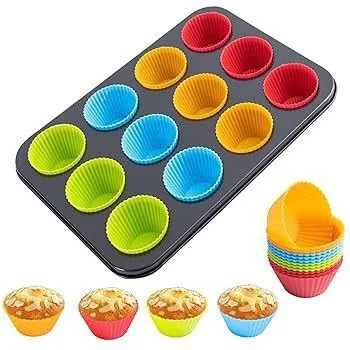 12 Holes Cup+Silicon Baking Molds Muffin Pan