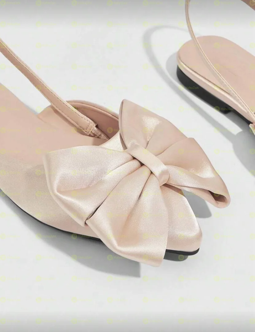 Large Bowknot Pointy Toe Sling Back Women's Flat