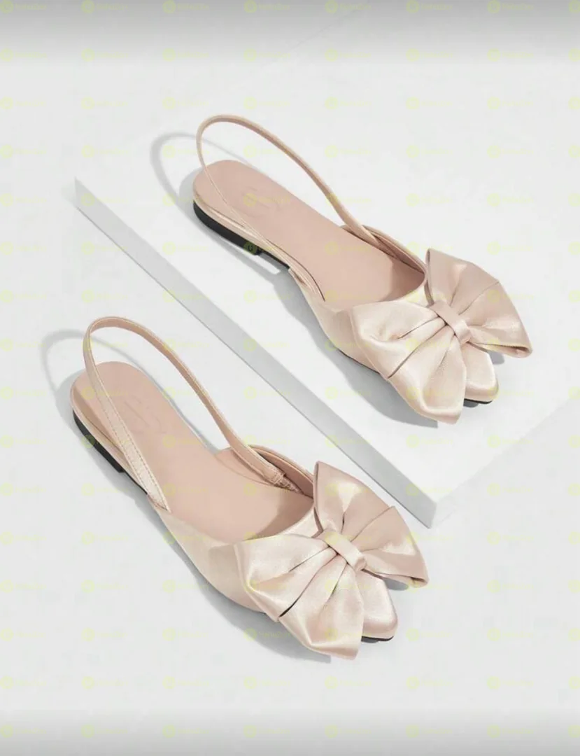 Large Bowknot Pointy Toe Sling Back Women's Flat