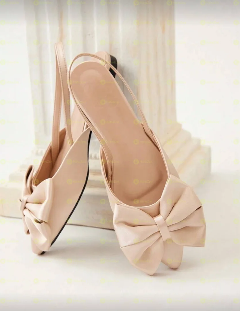 Large Bowknot Pointy Toe Sling Back Women's Flat