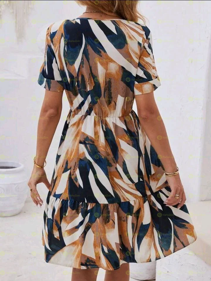 Allover Print Ruffle Hem Women's Dress