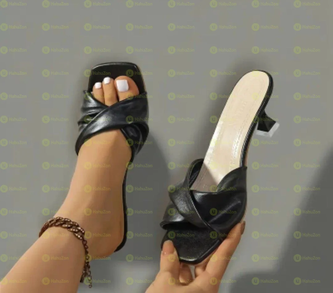 Soft Leather Square Toe Sandal Women's Heel Shoes