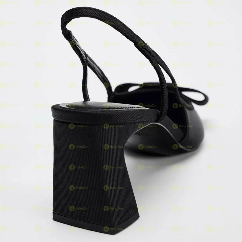 Black Pointed Bow Women's Elegant Heels Shoes
