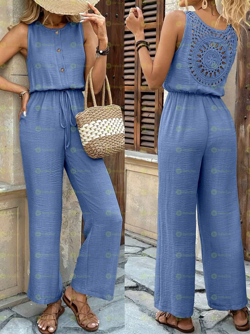 Casual Vacation Khaki Backless Romper With Ruffle Trim