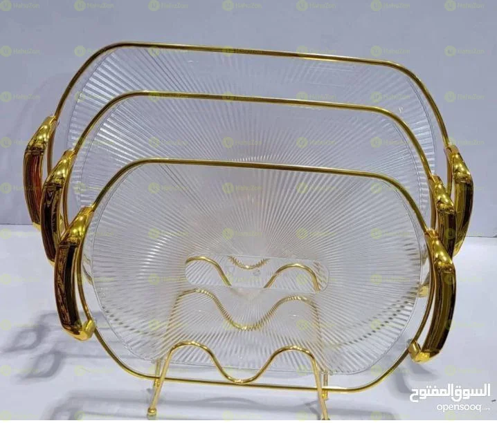 3 Sets Serving Acrylic Tray With Golden Handle