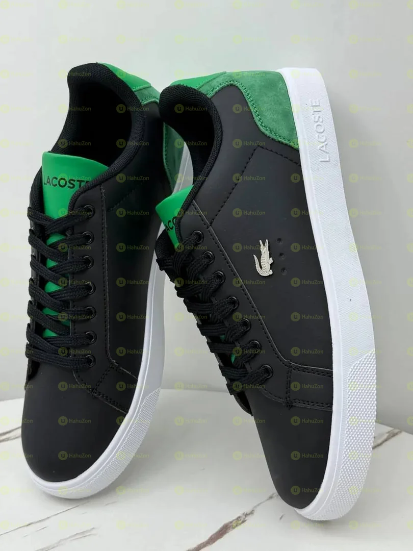 Lacoste Low Top Black Green Casual Leather Men's Shoes