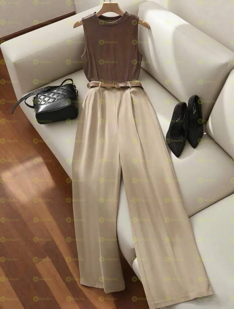 2pcs Women's Clothes With Belt