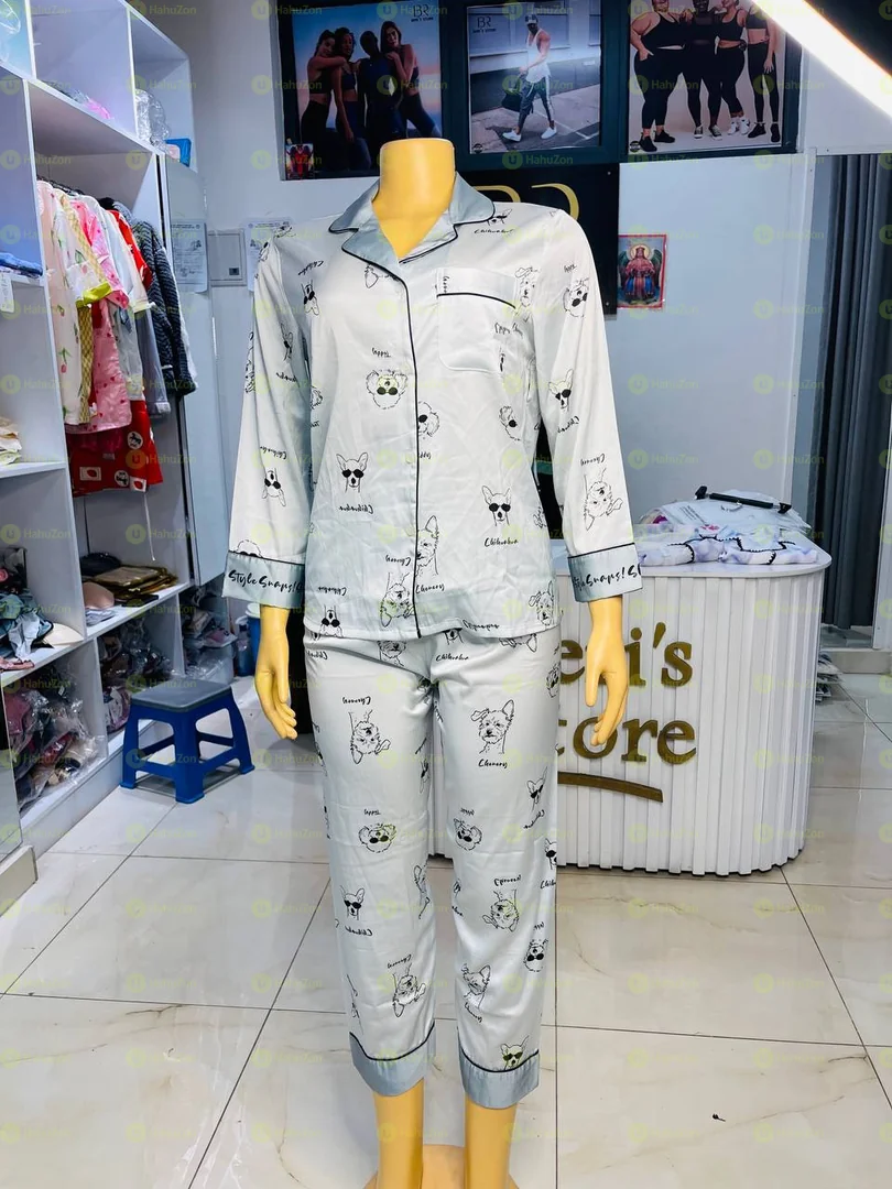 Comfortable Women 2 Pieces Satin Pyjamas Set