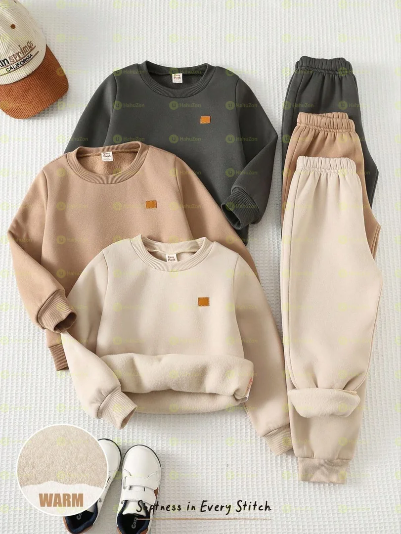 Unisex Round Neck Long-Sleeved Hoodie and Pant Set