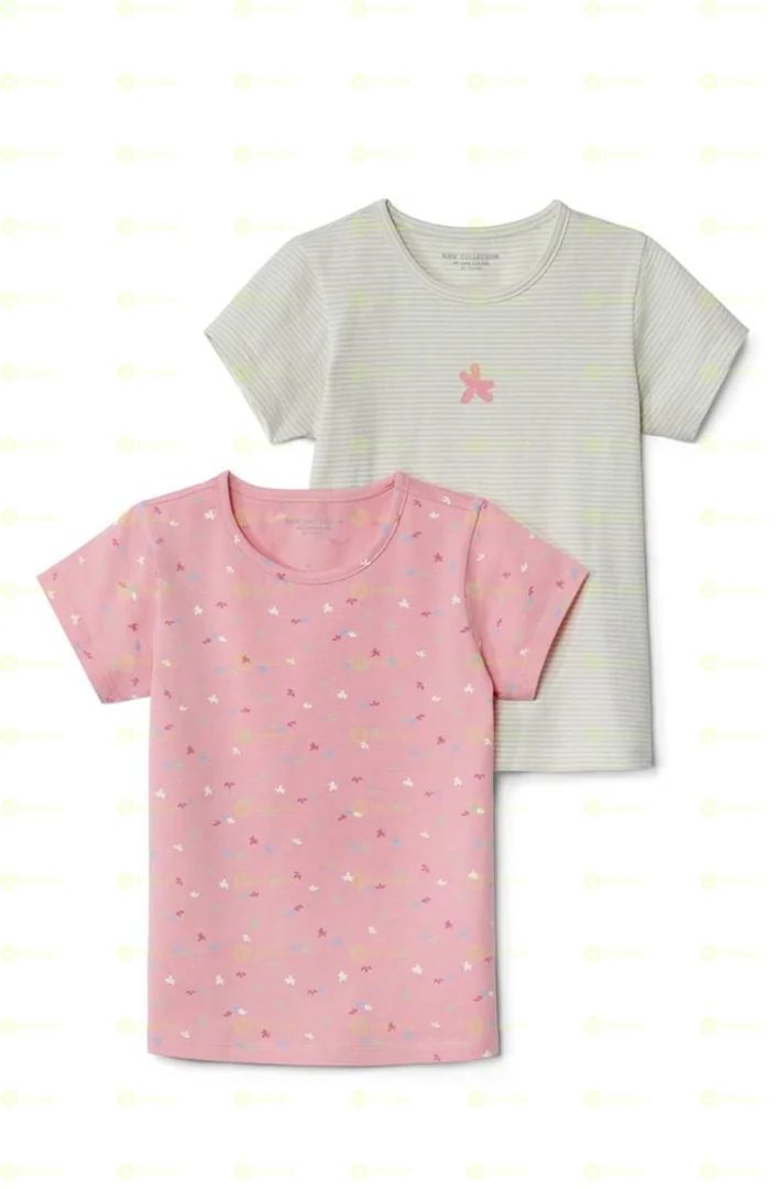 Tchibo Toddler Girls 2Pc Crew Neck Short Sleeve Top
