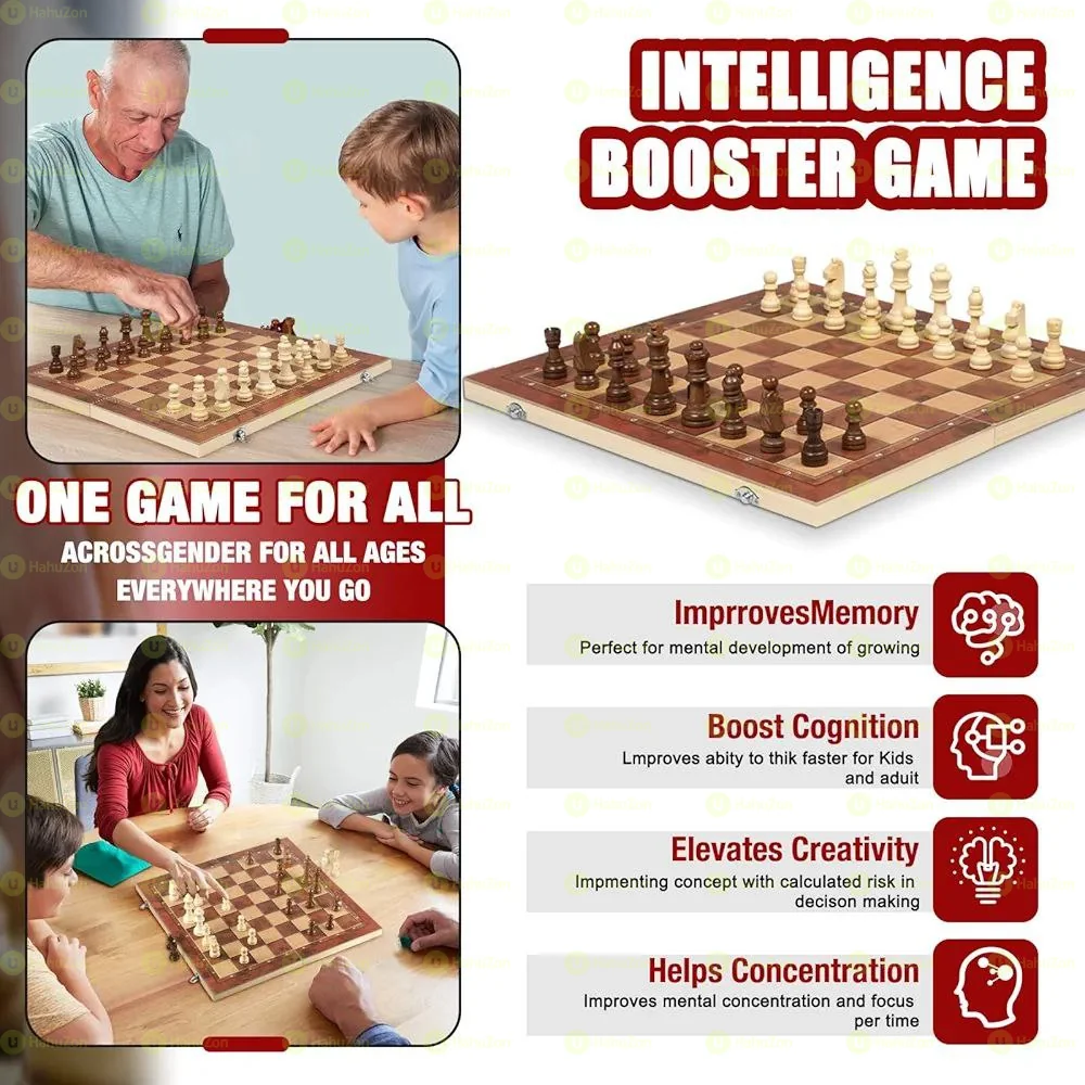 Chess Checkers Backgammon 3-in-1 Board Games Sets