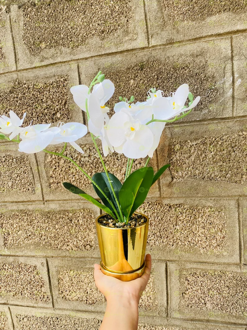 Ceramic Golden Vase and Flower