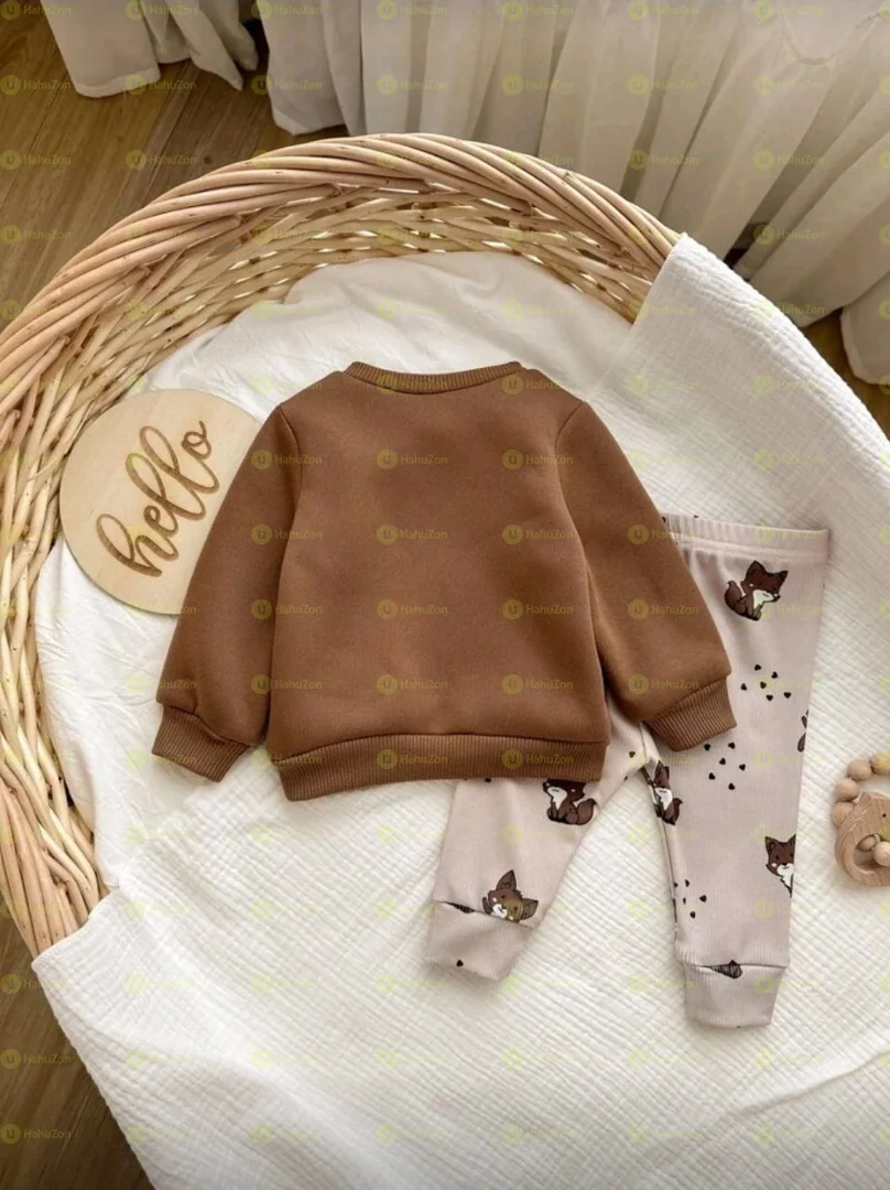Cute Cartoon Fox Sweatshirt and Pant Set
