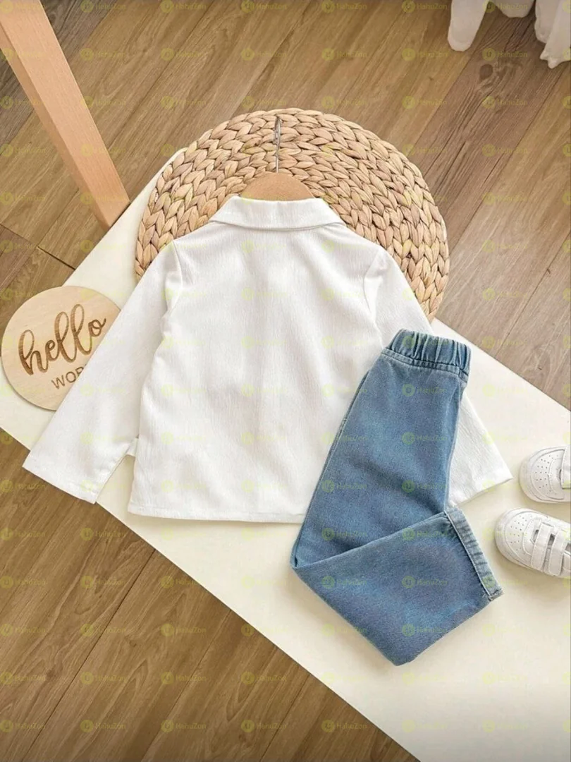 Baby Boy 2 Piece Set Versatile Shirt and Jeans Pant Set