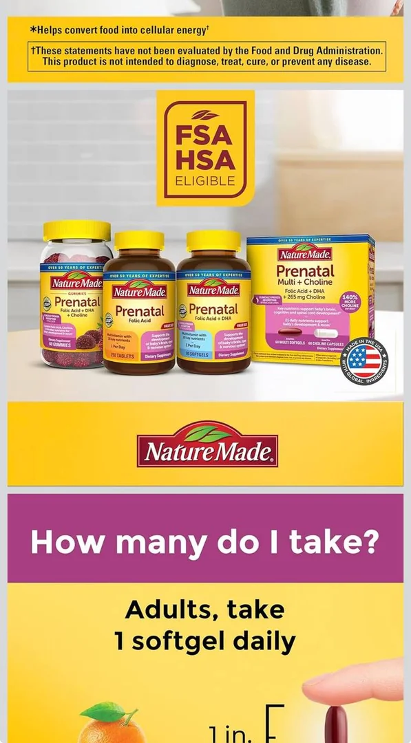 Nature Made Prenatal Vitamins for Women with Folic Acid + DHA