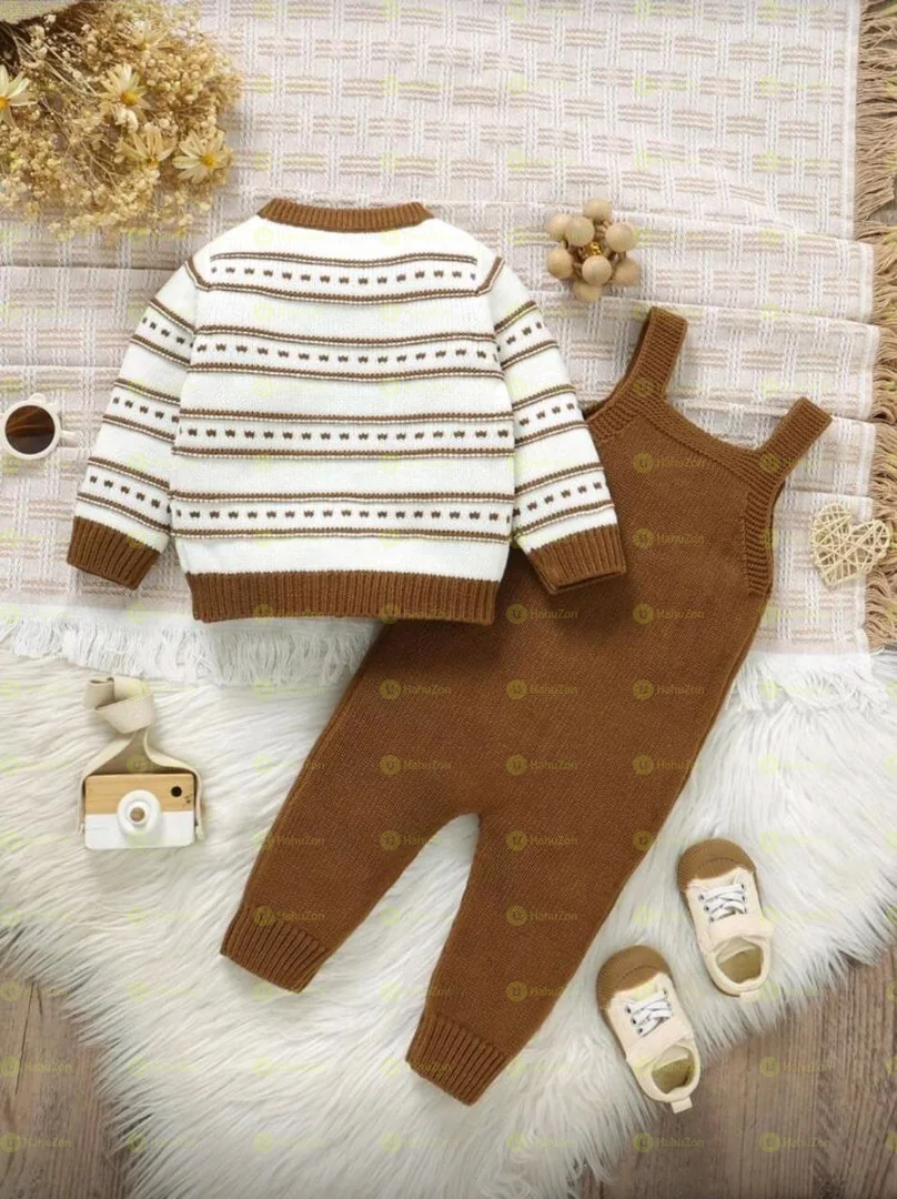 Unisex Cozy Cute Sweater Overall and Cardigan Set